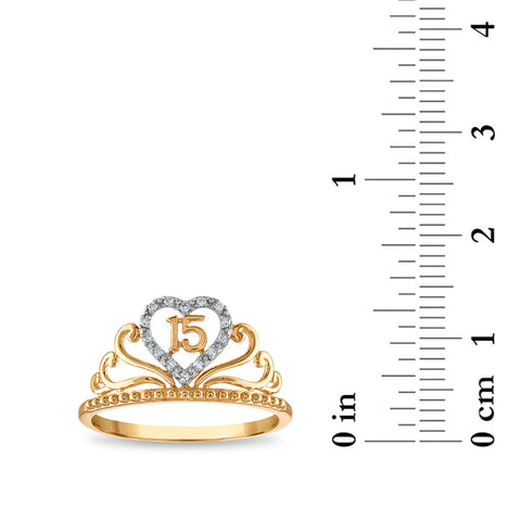 Diamond Accent Quinceanera Heart Crown Ring in 10KT Yellow Gold