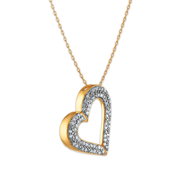 1/2 CTW Natural Diamond Heart 18-inch Pendant in Yellow Gold Plated Sterling Silver