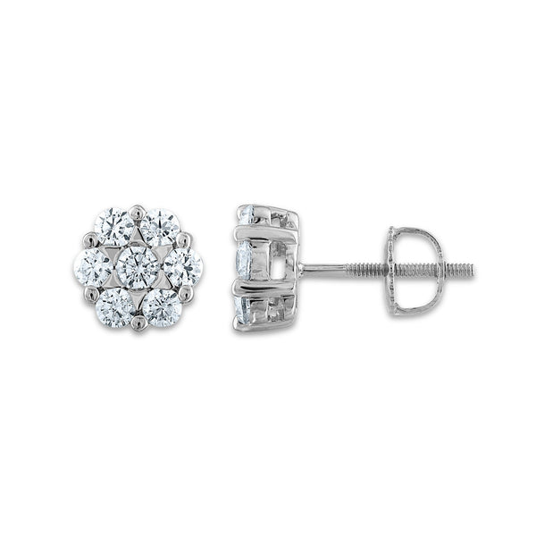 EcoLove 1 CTW Lab Grown Diamond Cluster Stud Flower Shaped Earrings in 14KT White Gold