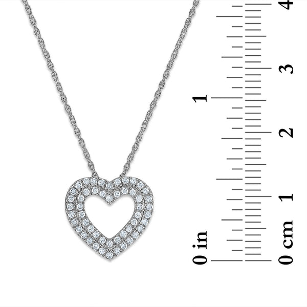EcoLove 1/4 CTW Lab Grown Diamond Double Row 18-inch Heart Pendant in Rhodium Plated Sterling Silver
