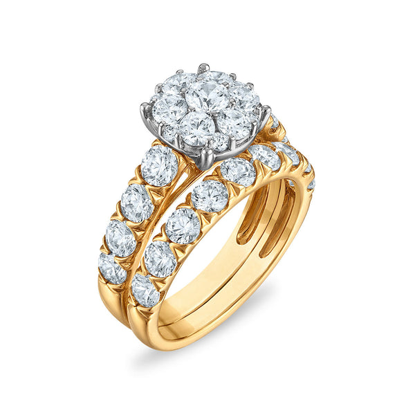 Red Hot Deal 3 CTW Lab Grown Diamond Cluster Bridal Set in 10KT Yellow Gold