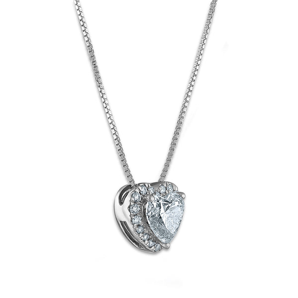 Signature EcoLove 1-1/8 CTW Lab Grown Diamond Halo 18-inch Heart Pendant in 14KT White Gold