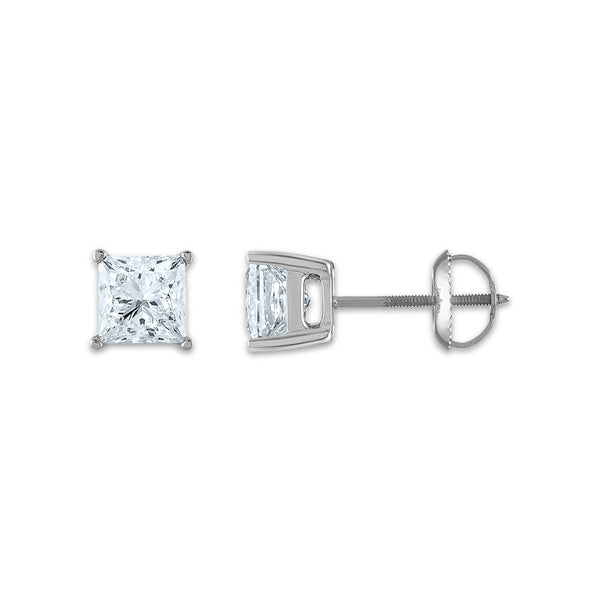 Signature Certificate EcoLove 2 CTW Princess Cut Lab Grown Diamond Solitaire Stud Earrings in 14KT White Gold