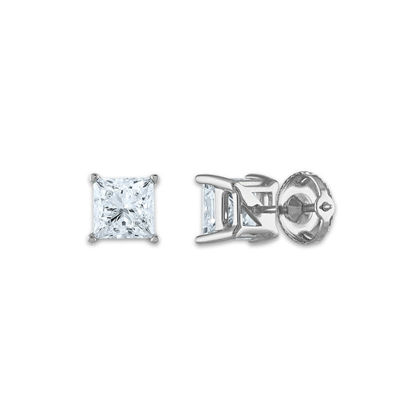 Signature Certificate EcoLove 2 CTW Princess Cut Lab Grown Diamond Solitaire Stud Earrings in 14KT White Gold