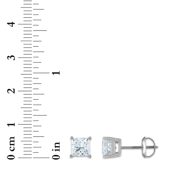 Signature Certificate EcoLove 2 CTW Princess Cut Lab Grown Diamond Solitaire Stud Earrings in 14KT White Gold