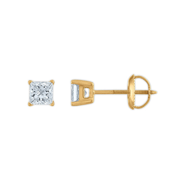 Signature Certificate EcoLove 3/4 CTW Princess Cut Lab Grown Diamond Solitaire Stud Earrings in 14KT Yellow Gold
