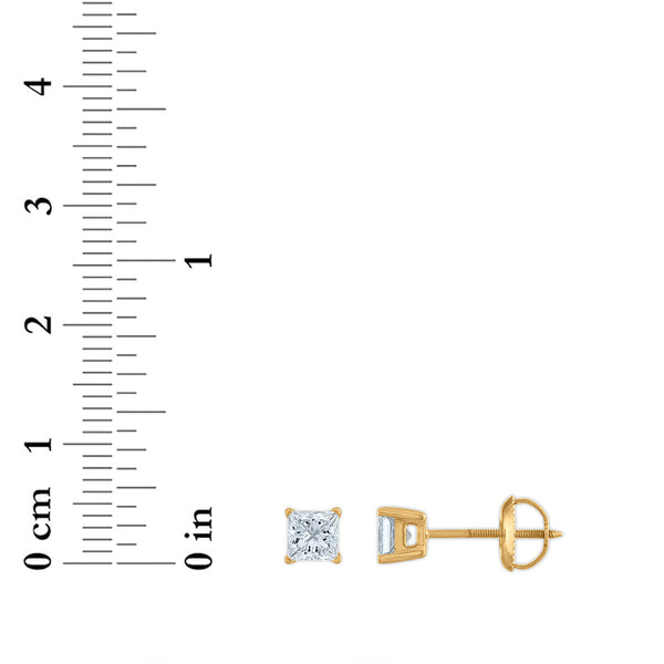Signature Certificate EcoLove 3/4 CTW Princess Cut Lab Grown Diamond Solitaire Stud Earrings in 14KT Yellow Gold