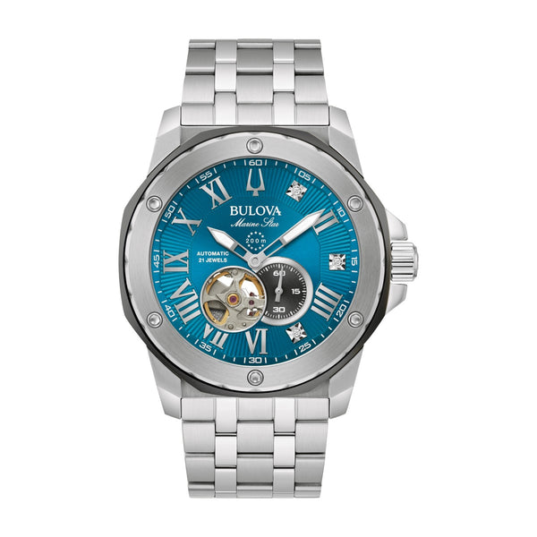 Bulova Marine Star Marc Anthony Collection Watch with 38MM Blue Dial and Stainless Steel Bracelet. 98D184