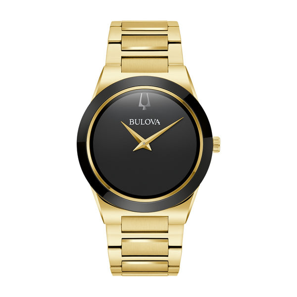 Bulova Millennia 41MM Black Dial with Goldtone Accent and Goldtone Stainless Steel Band. 97A183