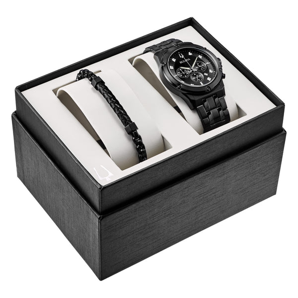 Bulova with 42MM Round Black Diamond Dial and Stainless Steel Band Box Set. 98K105