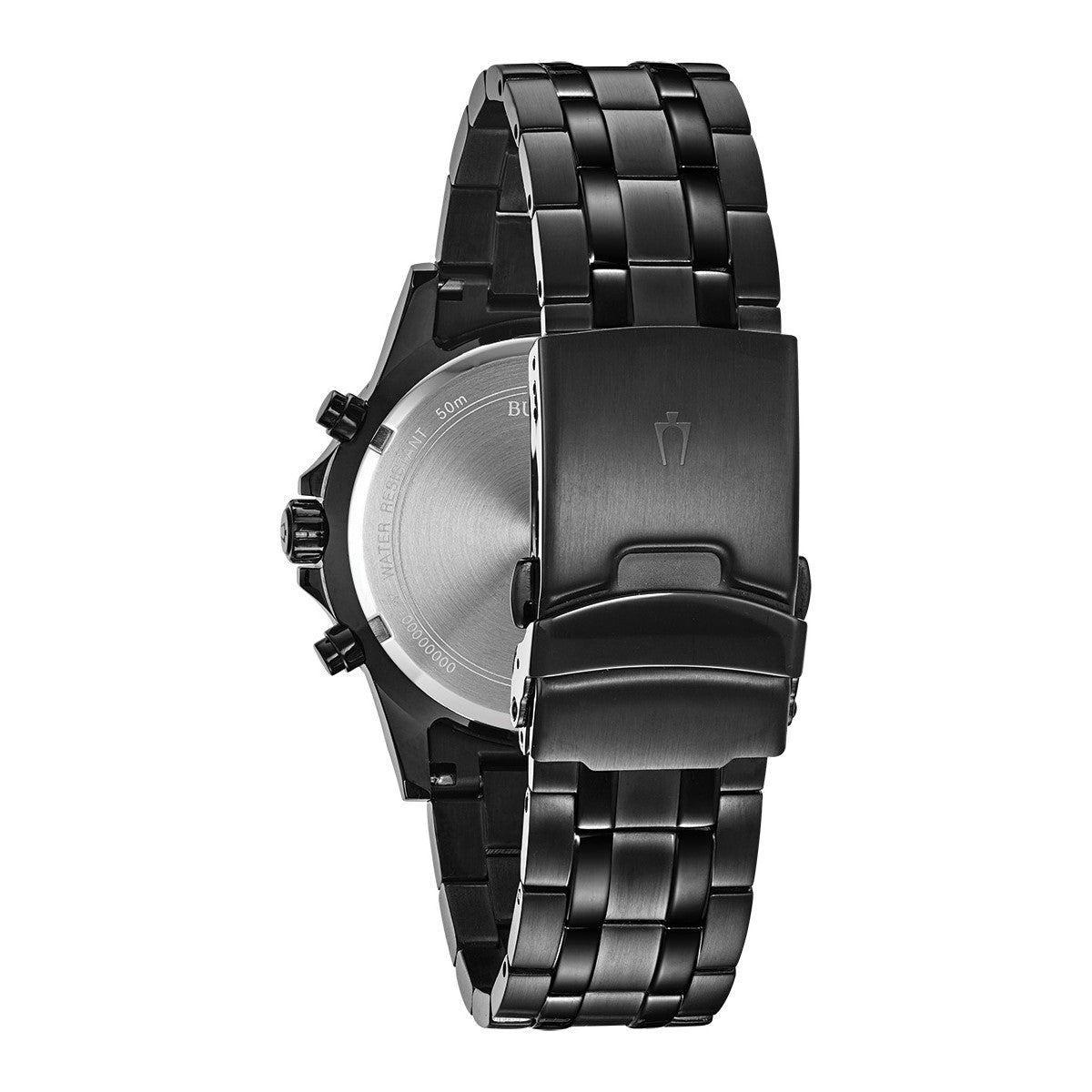 Bulova with 42MM Round Black Diamond Dial and Stainless Steel Band
