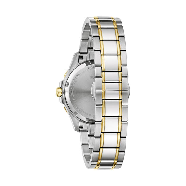 Bulova Marine Star 36MM Mother of Pearl Dial with Goldtone Accents and Stainless Steel Band. 98P227