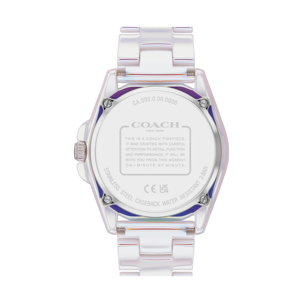 新品未使用！COACH 14503650シルバーウォッチ Coach with 36MM White Round Dial Iridescent Ceramic Watch. Greyson