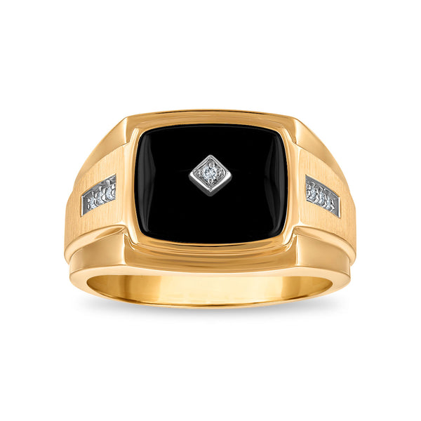 Cushion Onyx and Diamond Ring in 10KT Yellow Gold