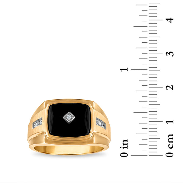 Cushion Onyx and Diamond Ring in 10KT Yellow Gold