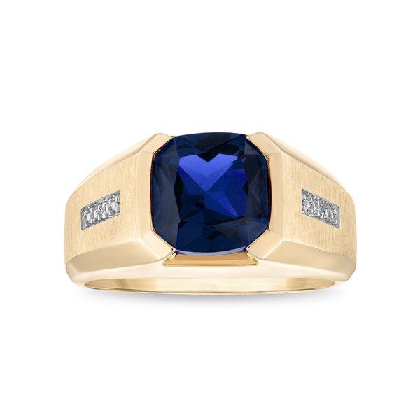 Cushion Blue Sapphire and Diamond Ring in 10KT Yellow Gold