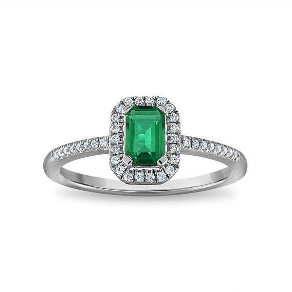 Emerald and Diamond Halo Ring in 10KT Gold