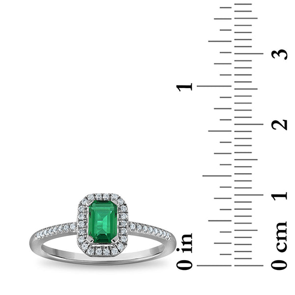 Emerald and Diamond Halo Ring in 10KT Gold