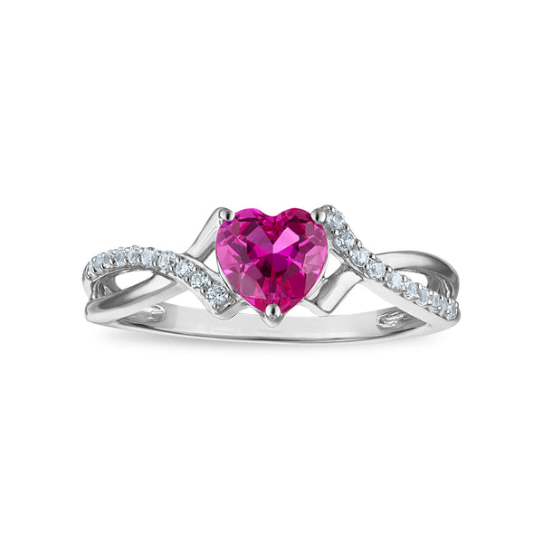 Sterling Silver Heart-Shaped Created Pink and White Sapphire 3 Piece Set