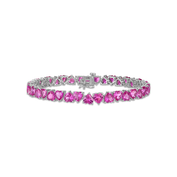 7.5-inch Pink Sapphire Heart Bracelet in Sterling Silver