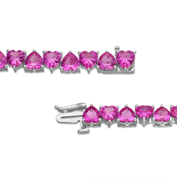 7.5-inch Pink Sapphire Heart Bracelet in Sterling Silver