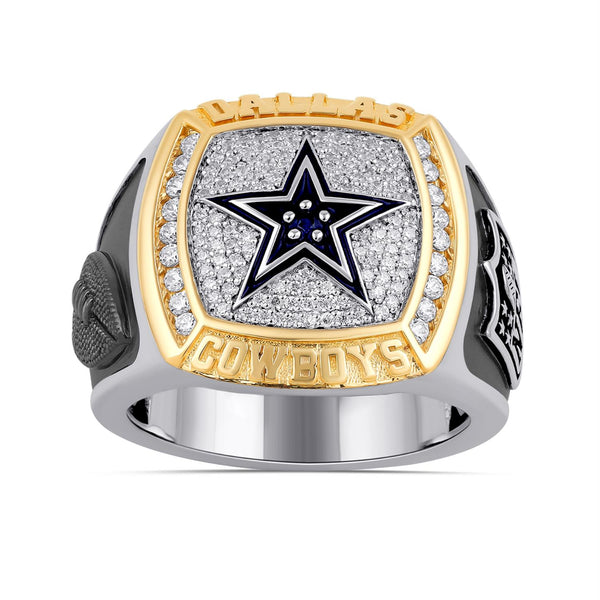 True Fans Fine Jewelry Dallas Cowboys 1/2 CTW Natural Diamond and Blue Sapphire Ring in Sterling Silver