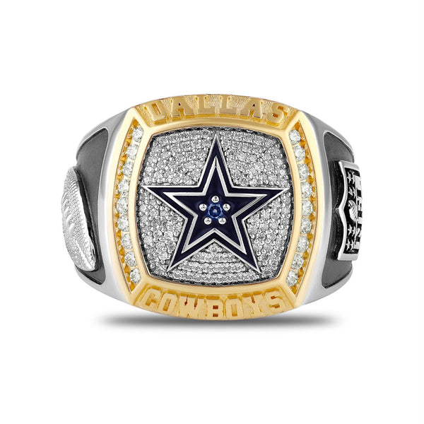 True Fans Fine Jewelry Dallas Cowboys 1/2 CTW Natural Diamond and Blue Sapphire Ring in Sterling Silver