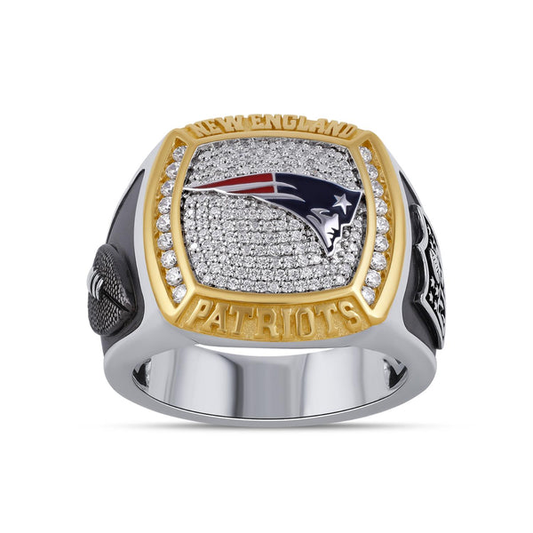 True Fans Fine Jewelry New England Patriots 1/2 CTW Natural Diamond Ring in Sterling Silver