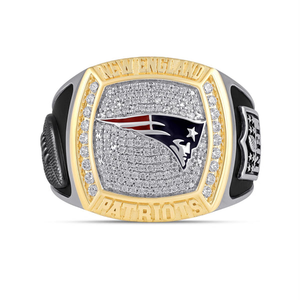 True Fans Fine Jewelry New England Patriots 1/2 CTW Natural Diamond Ring in Sterling Silver