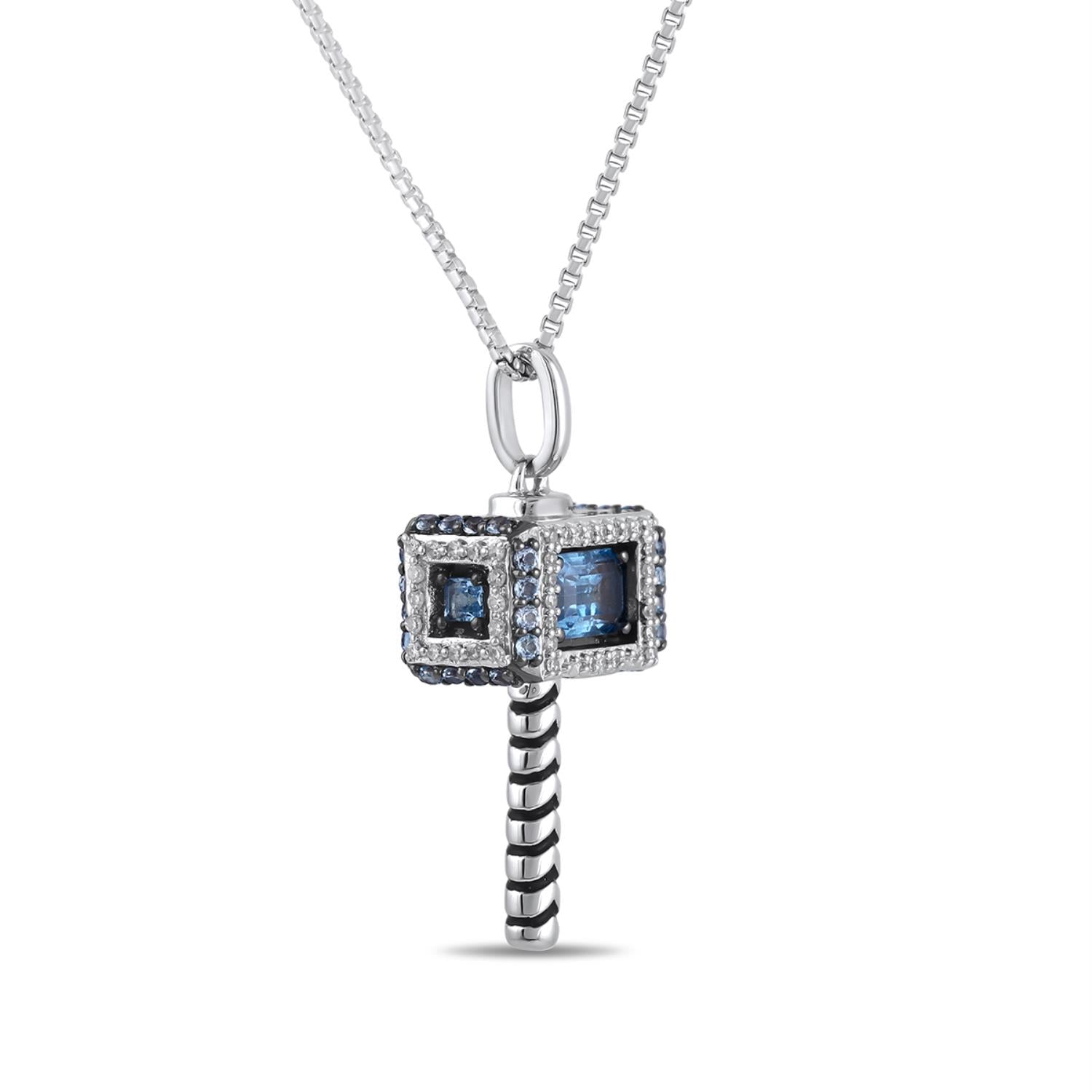 Marvel™ Fine Jewelry Blue Topaz and Diamond 18-inch Thor Pendant