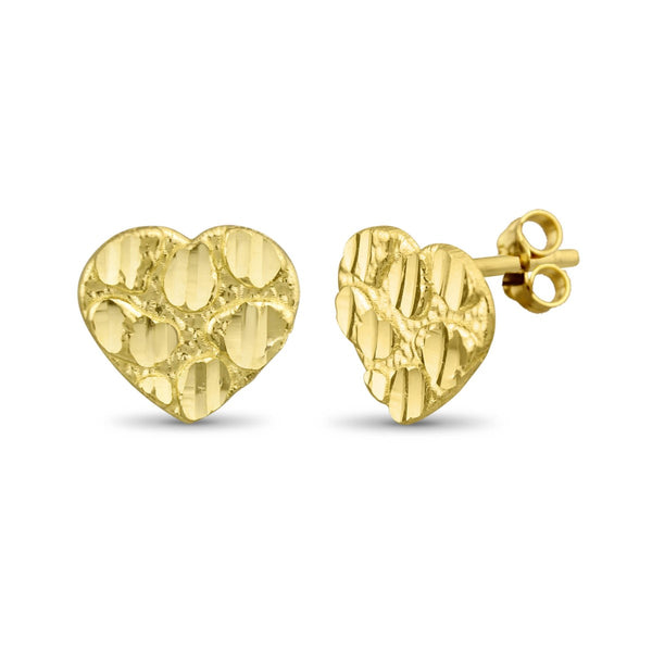 10KT Yellow Gold 9MM Heart Shaped Nugget Earrings