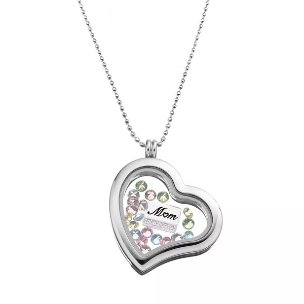 Stainless Steel and Crystals Heart Mom Locket