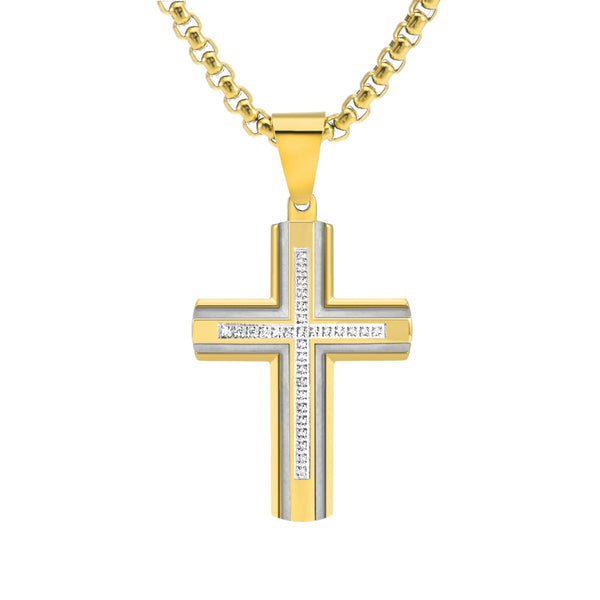 Titán by Adrian Gonzalez Yellow Stainless Steel 1/6 CTW Natural Diamond 24-inch Cross Pendant