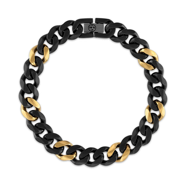 Titan by Adrian Gonzalez Collection 8.5-Inch 10MM Black and Yellow Stainless Steel Curb Bracelet