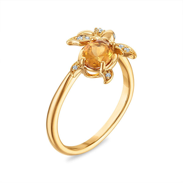 LoveSong Citrine and Lab Grown  Diamond Turtle Ring in 18KT Gold Vermeil