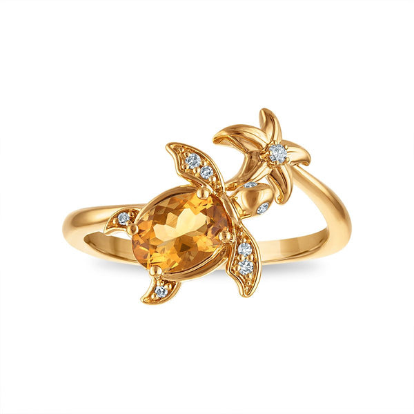 LoveSong Citrine and Lab Grown  Diamond Turtle Ring in 18KT Gold Vermeil