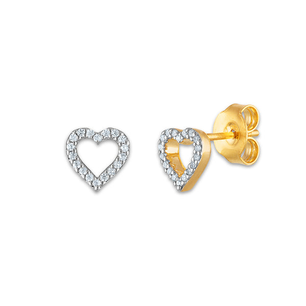 1/20 CTW Diamond Stud Heart Outline Earrings in 10KT Yellow Gold