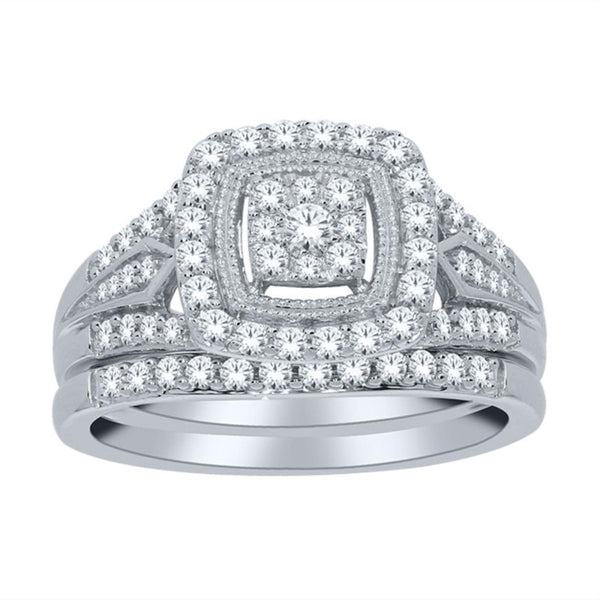 1/2 CTW Diamond Halo Bridal Set Ring in 10KT White Gold