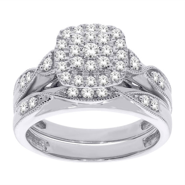 1/2 CTW Diamond Halo Bridal Set Ring in 10KT White Gold