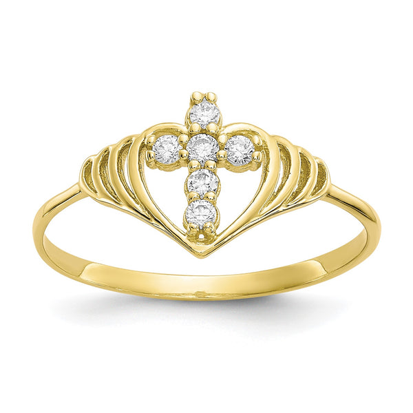 10KT Yellow Gold Cubic Zirconia Cross Ring; Size 6