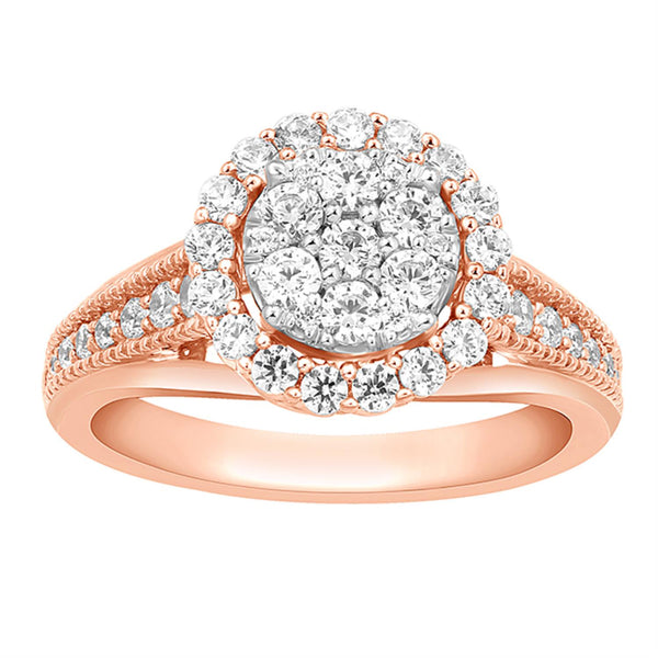 1 CTW Diamond Halo Engagement Ring in 10KT Rose Gold