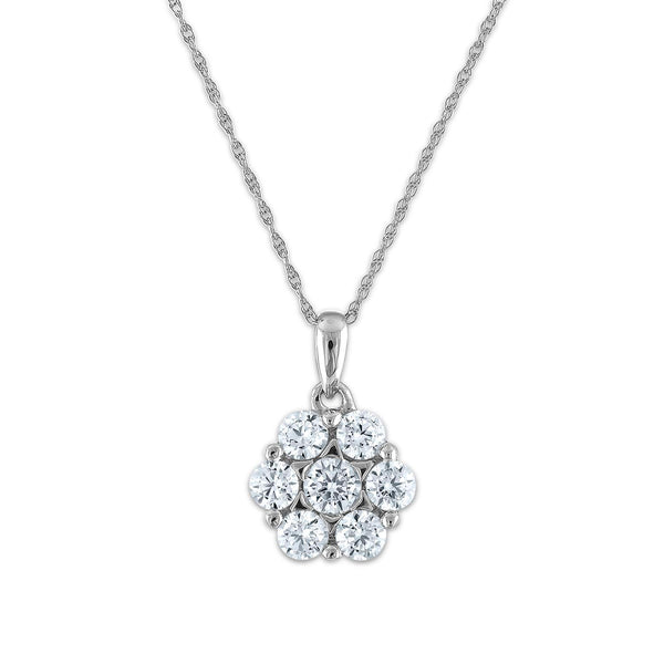 EcoLove 3/4 CTW Lab Grown Diamond Cluster Flower Shaped 18" Pendant in 14KT White Gold