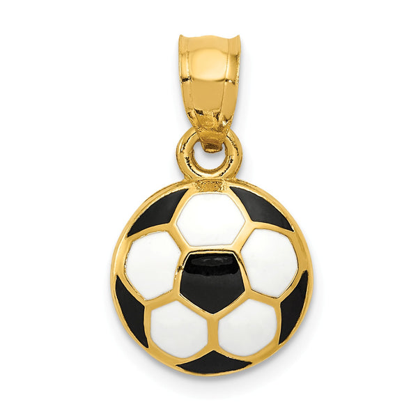 14KT Yellow Gold 19X11MM Enamel Soccer Ball Pendant-Chain Not Included
