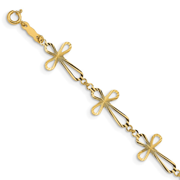14KT Yellow Gold 7.5" 11MM Diamond-cut Cross Bracelet
