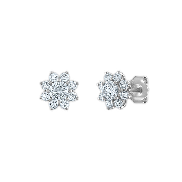 Signature EcoLove 1 CTW Lab Grown Diamond Stud Flower Shaped Earrings in 14KT White Gold