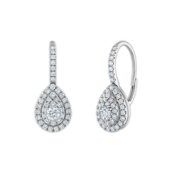 Signature EcoLove 1 CTW Lab Grown Diamond Cluster Halo Pear Shaped Earrings in 14KT White Gold