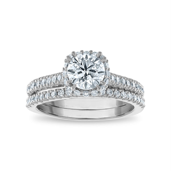 1-1/2 CTW Lab Grown Diamond Halo Bridal Set in 14KT White Gold
