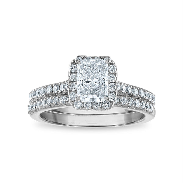 1-1/2 CTW Lab Grown Diamond Halo Radiant Shaped Bridal Set in 14KT White Gold