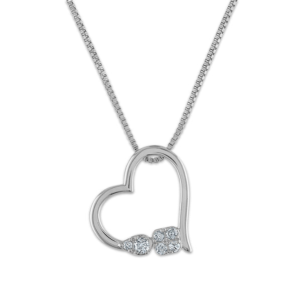 LoveSong EcoLove 1/10 CTW Lab Grown Diamond Heart Two Stone 18" Pendant in Rhodium Plated Sterling Silver