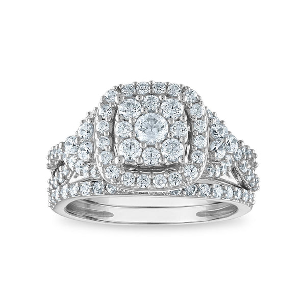 LoveSong EcoLove 1-3/8 CTW Lab Grown Diamond Halo Bridal Set in 10KT White Gold